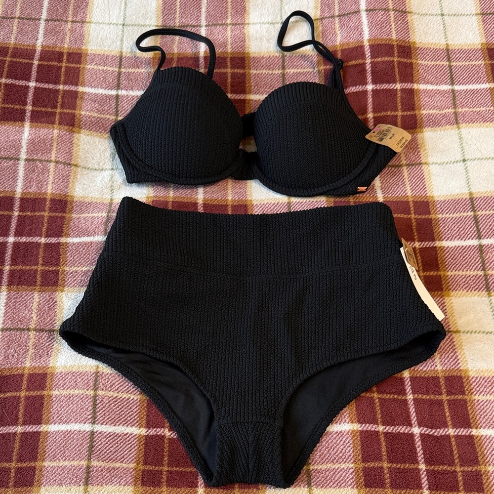 Victoria's Secret Black Textured Bikini Set PINK New